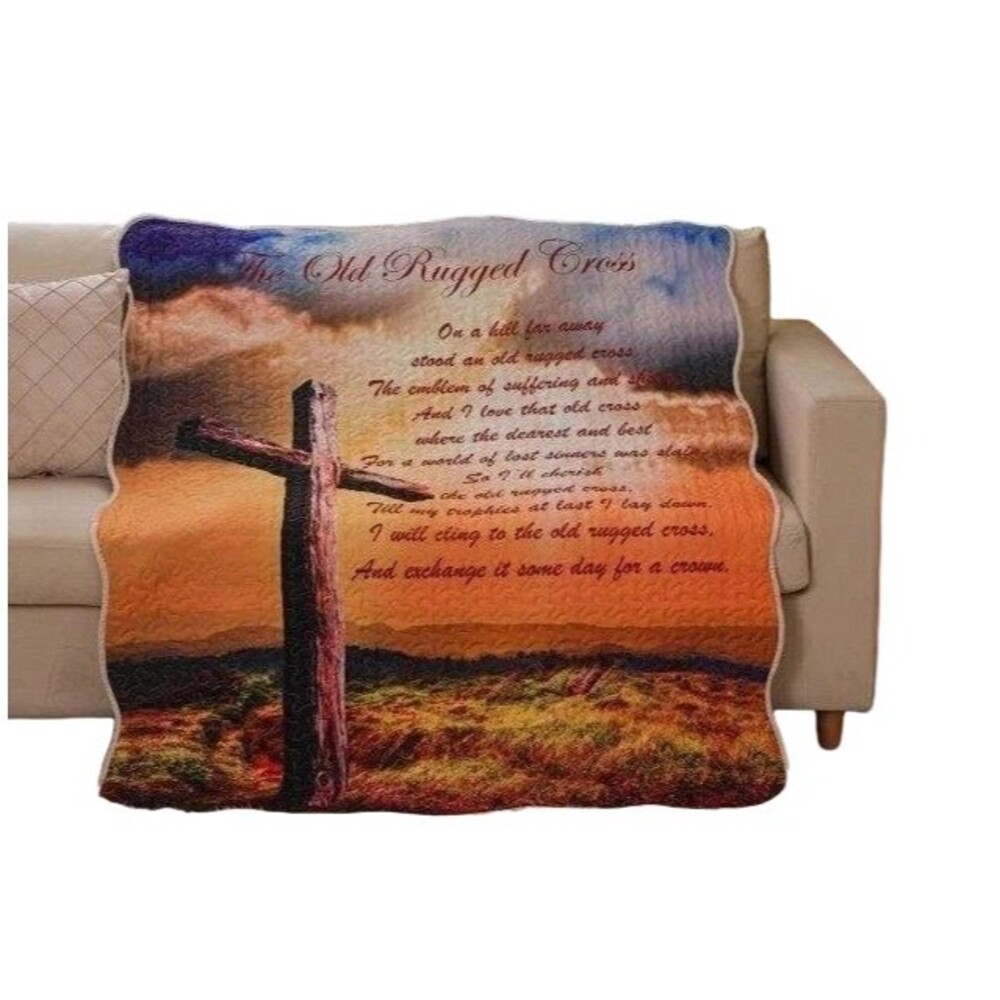 NEW Virah Bella "Old Rugged Cross" Quilted Throw Blanket 50x60 Lightweight